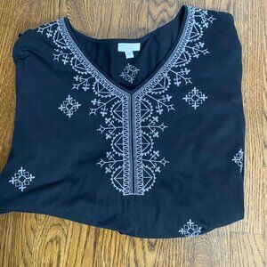 J. Jill V neck pullover tunic blouse black 3/4 sleeve cotton/tencel  3X